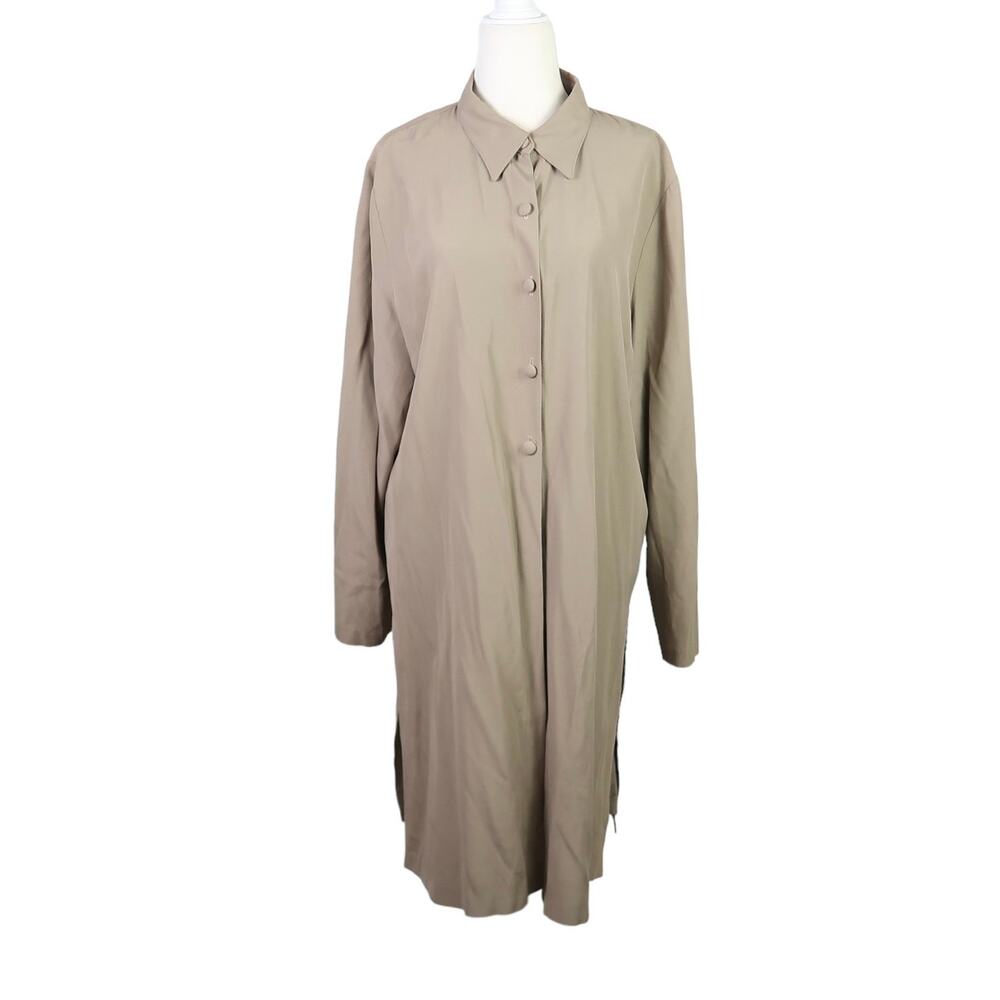 Vintage 90s Wild Rose taupe tan long button down tunic top 12